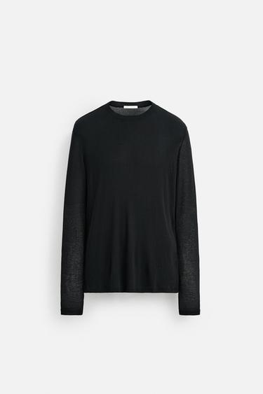 SEMI-SHEER LYOCELL T-SHIRT - Dark grey by Zara