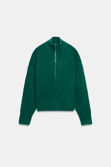 KNIT ZIP-UP JUMPER - Green by Zara - Image 0