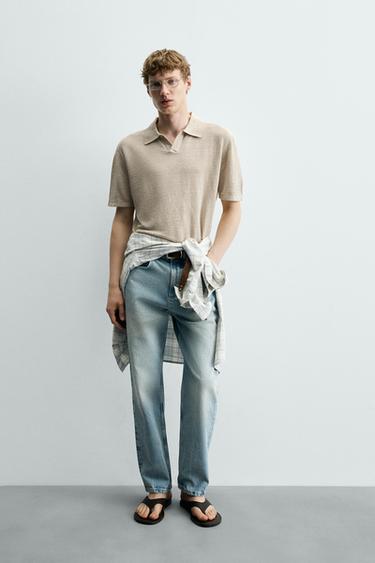 REGULAR FIT 100% LINEN KNIT POLO SHIRT - Oyster-white by Zara - Image 0
