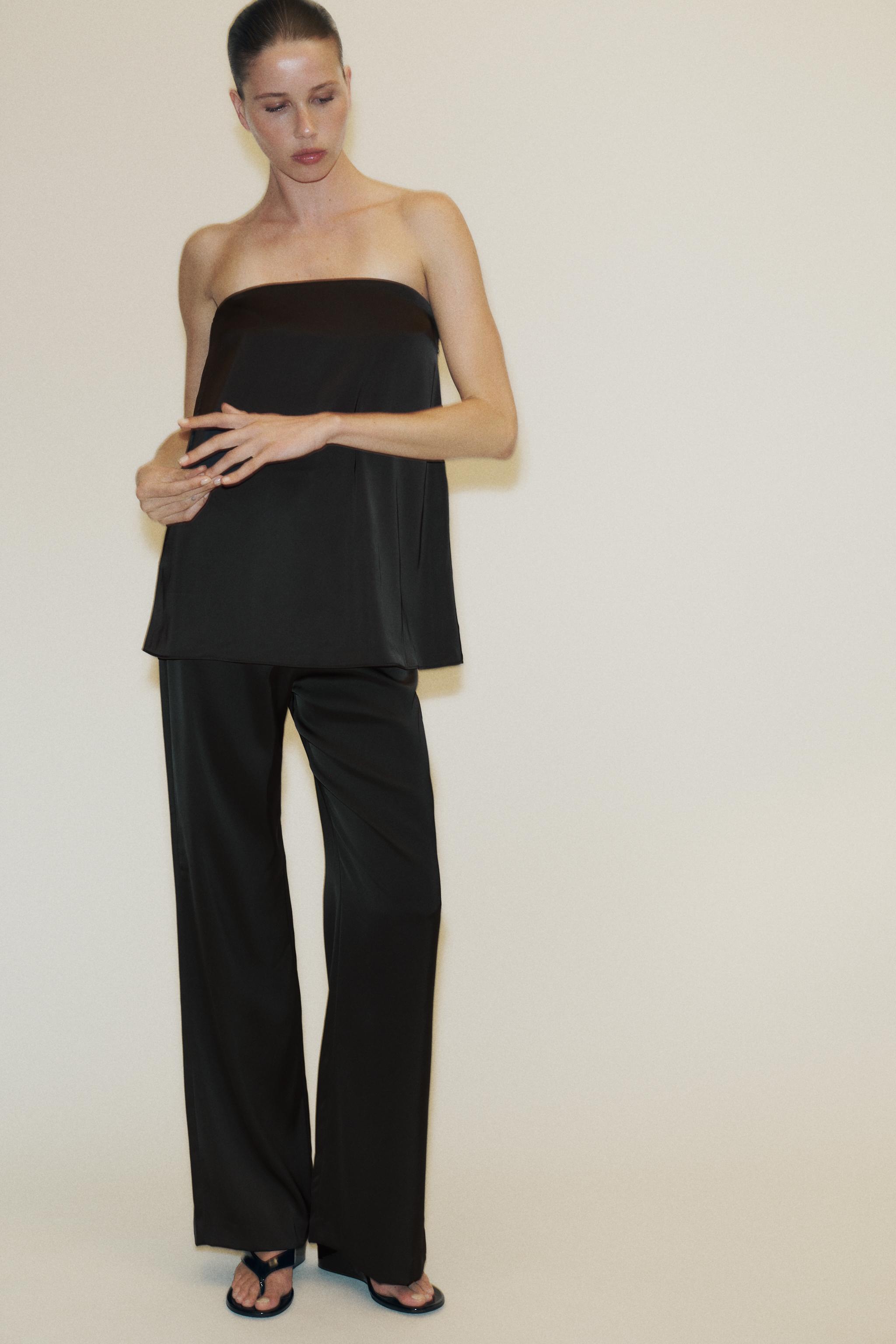 ☆ドイツ発*ZARA*新作*ラップウエストワイドパンツ/BLACK☆ ZARA】TRF ハイウエスト ワイドレッグ クロスベルト ジーンズ