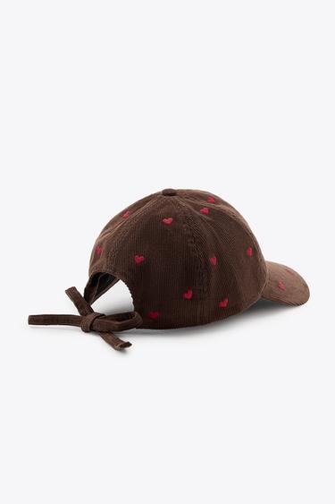 CORDUROY CAP WITH HEART EMBROIDERY - Brown by Zara - Image 3