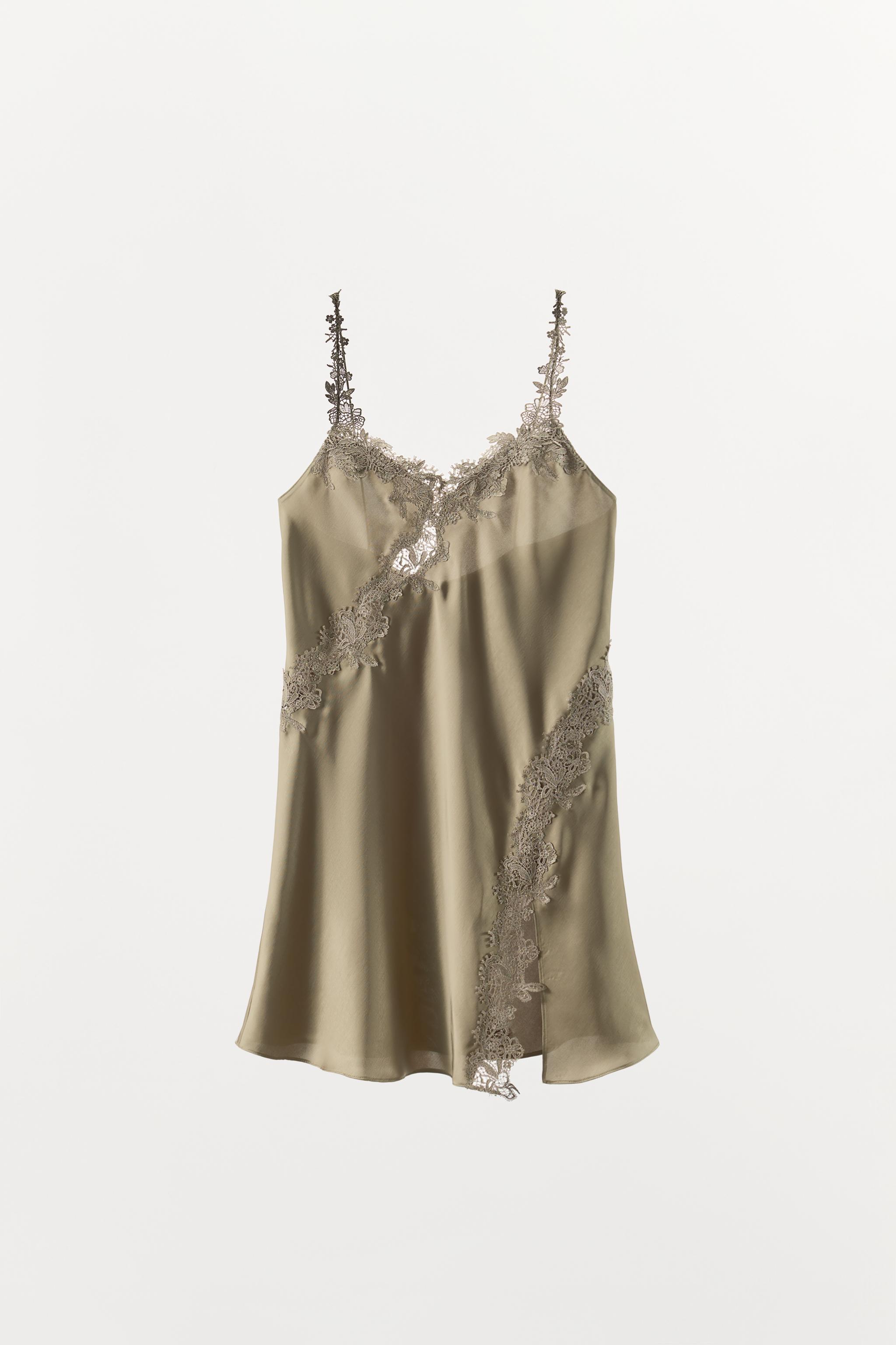 SATIN EFFECT LACE MINI DRESS