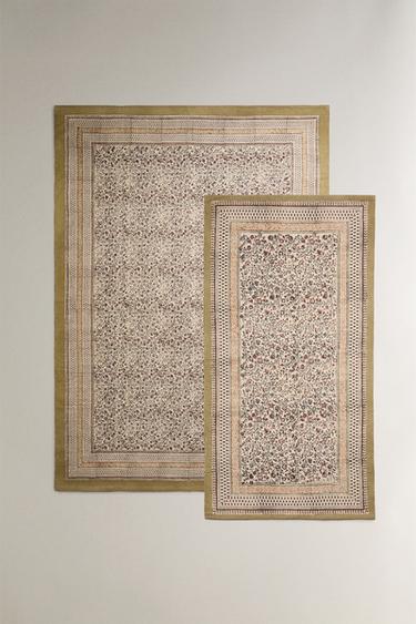 COTTON BLOCK PRINT RUG - Multicoloured by Zara