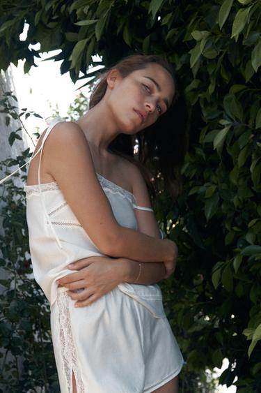 LACE LADDER STITCH SHORTS - Oyster-white by Zara - Image 4