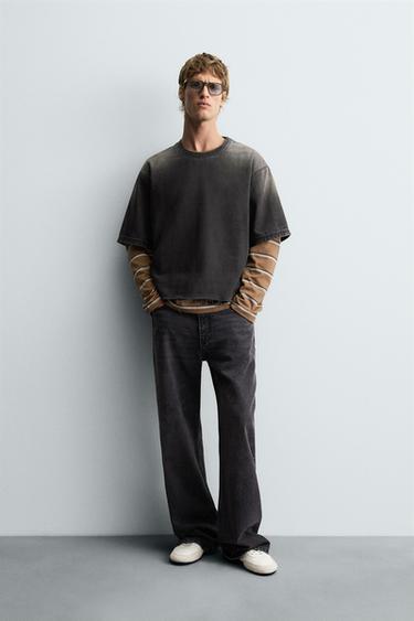 Zara 水洗牛仔布 T 恤 - 黑色 - 圖片 0