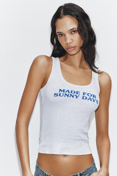 Zara RIB TEXT TOP - Gray marl
