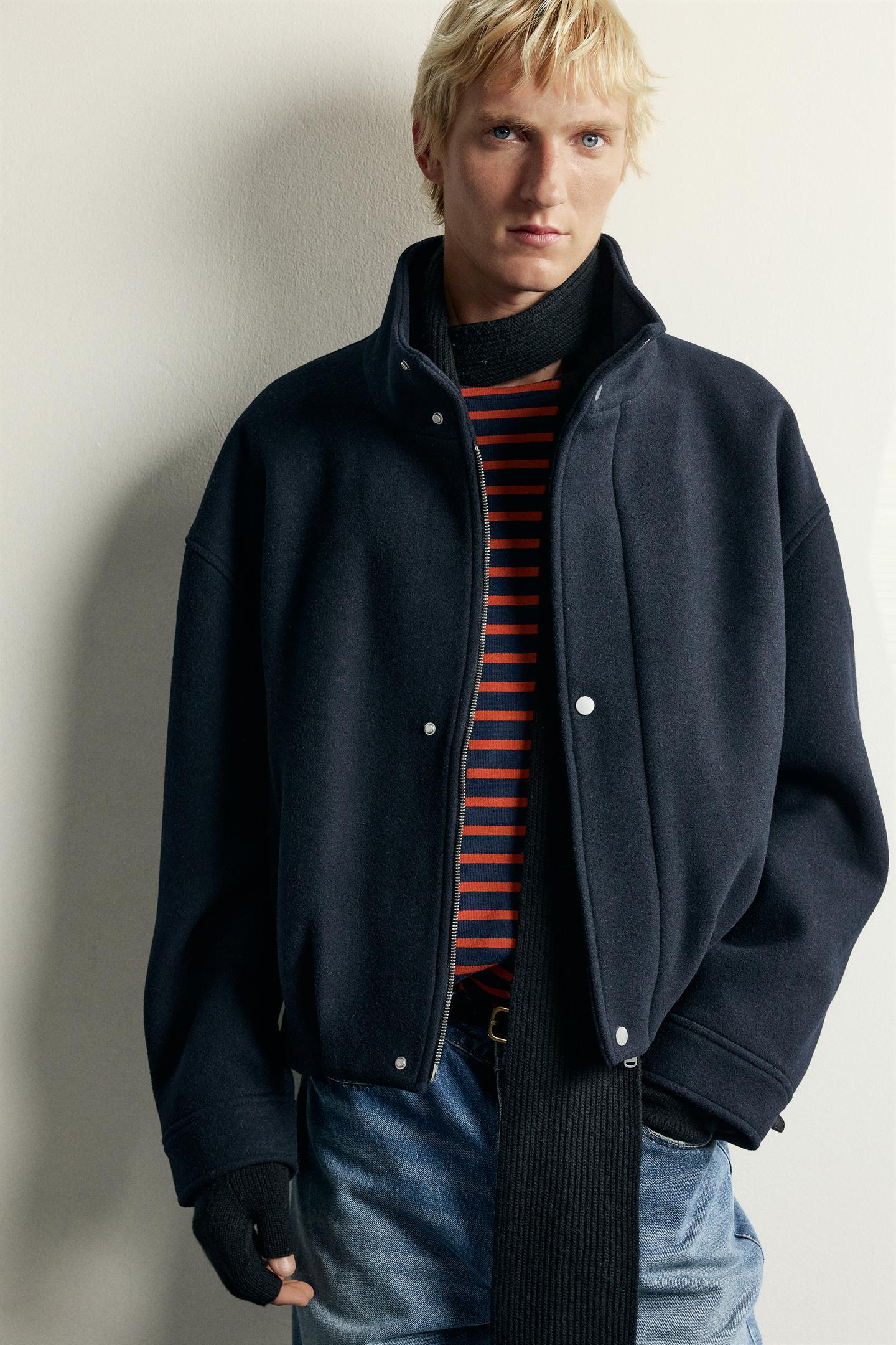 Мужская куртка Zara Cropped Wool-Blend, цвет: Тёмно-синий — фото 6