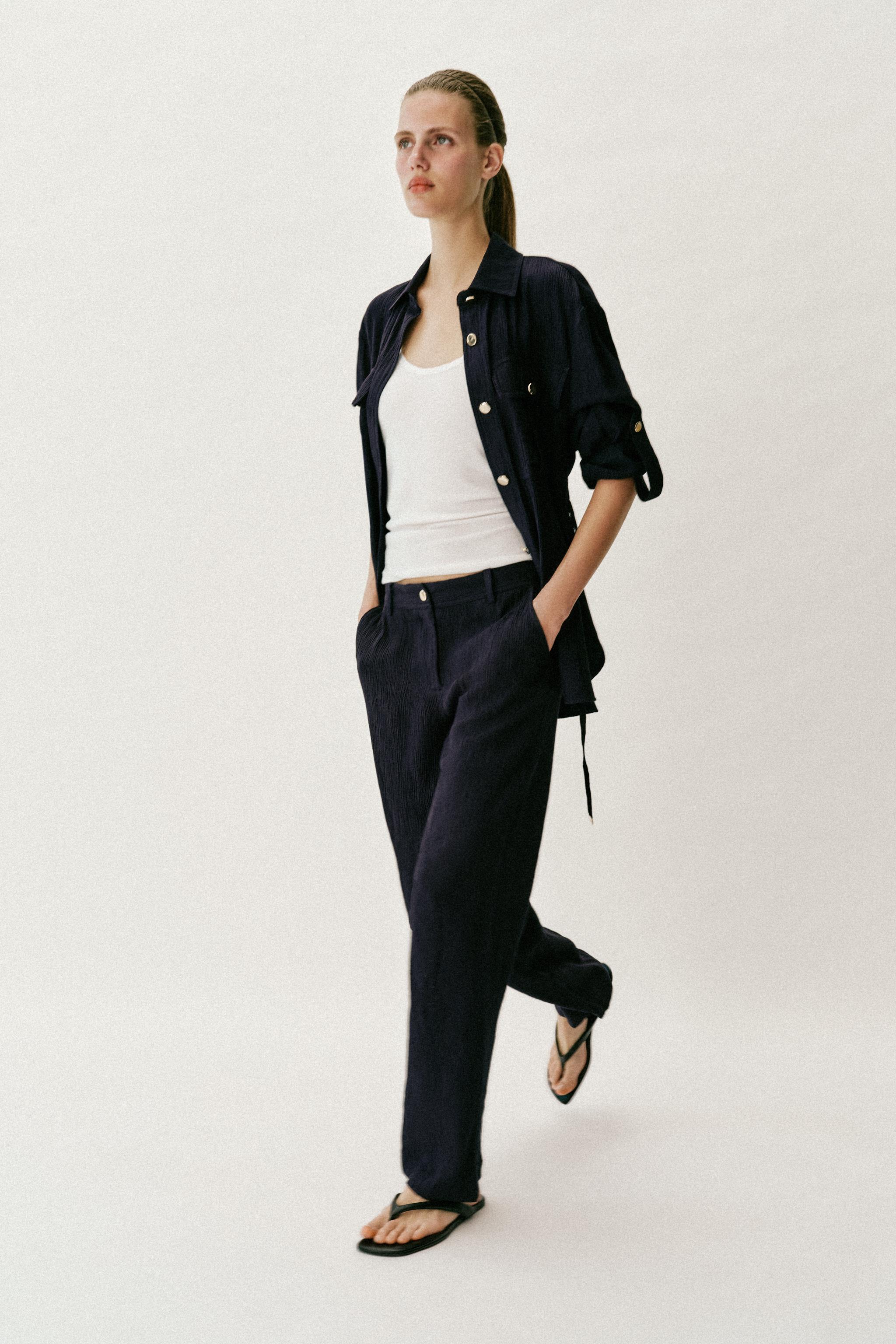 WRINKLED EFFECT STRAIGHT PANTS