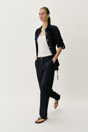 PANTALON DROIT EFFET FROISSÉ - Bleu marine de Zara - Image 5