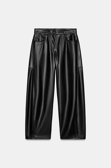 ZW COLLECTION LEATHER EFFECT BALLOON TROUSERS - Black by Zara