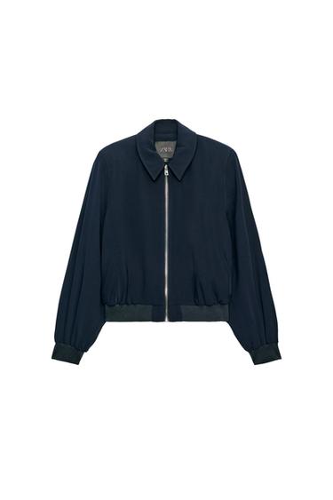 Zara ZW COLLECTION SHOULDER PAD BOMBER JACKET - Navy blue