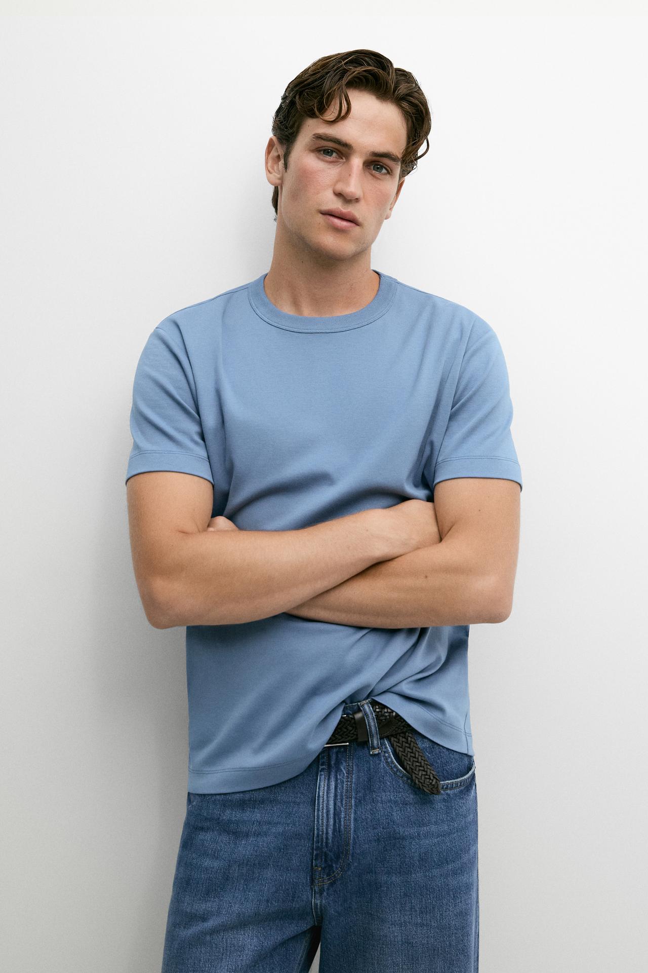 100% cotton short-sleeve T-shirt — Mid-blue