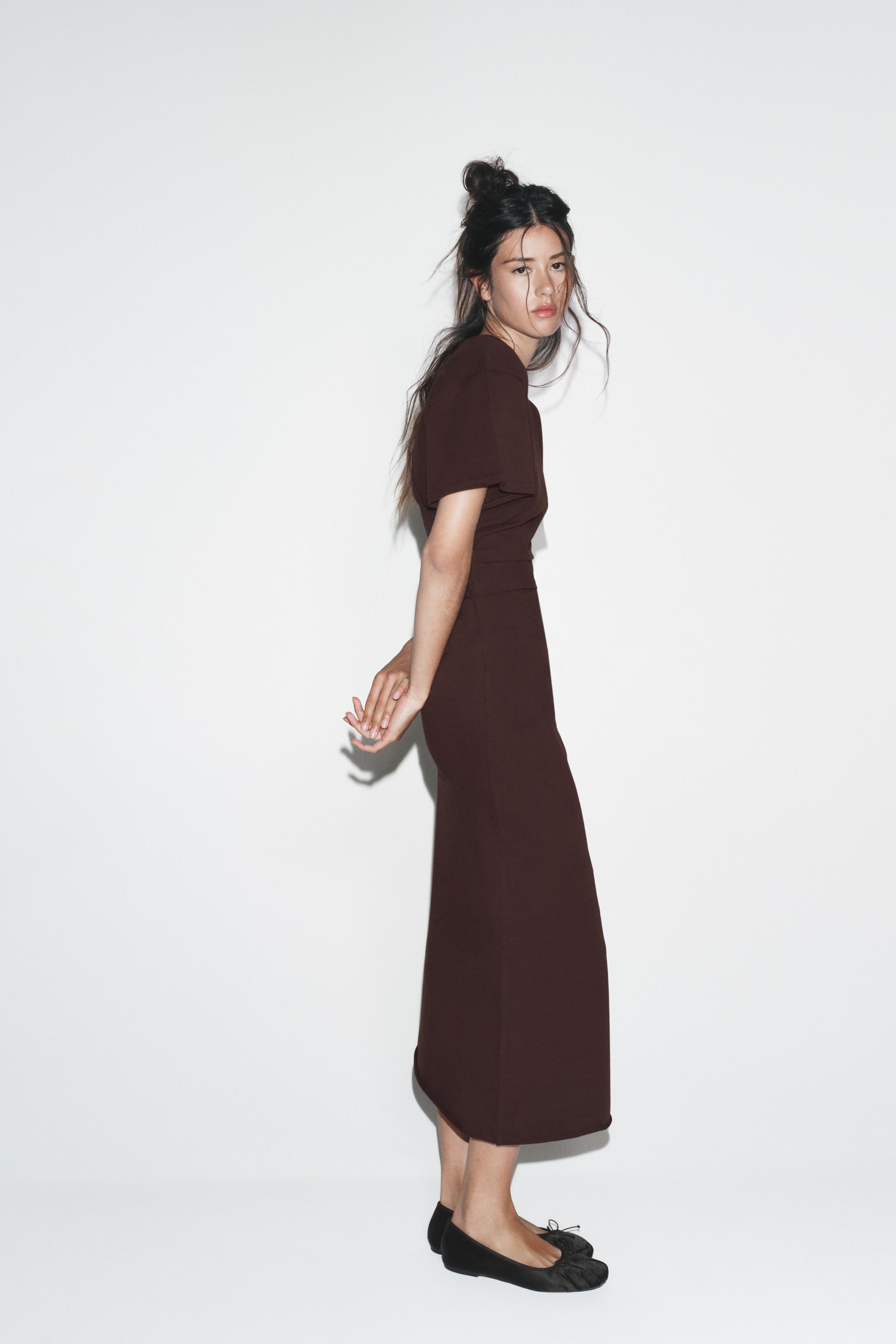 LONG DRAPED DRESS - Brown | ZARA United States