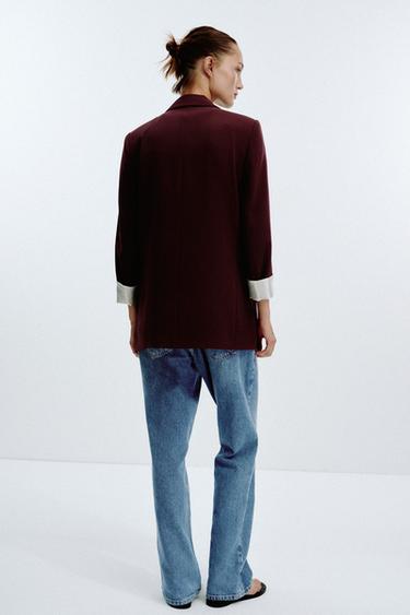 PRINTED CUFF BLAZER - Burgundy by Zara - Image 3