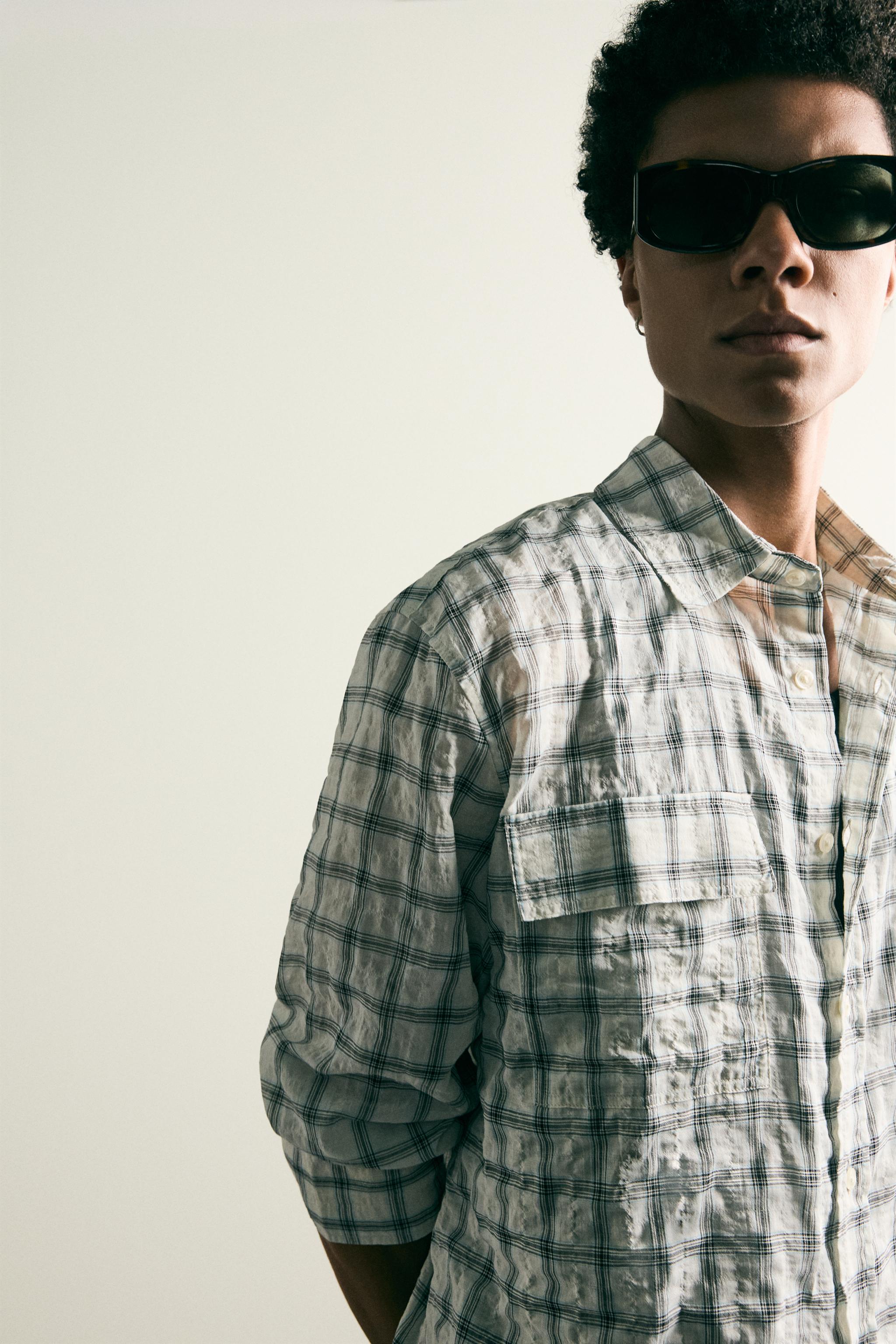 TEXTURED PLAID RELAXED FIT SHIRT