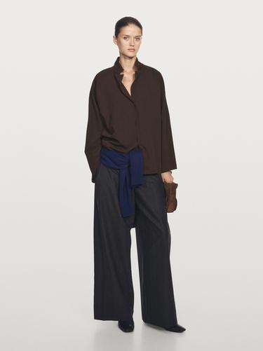 Zara Striped wool blend wide-leg trousers - Cobalt