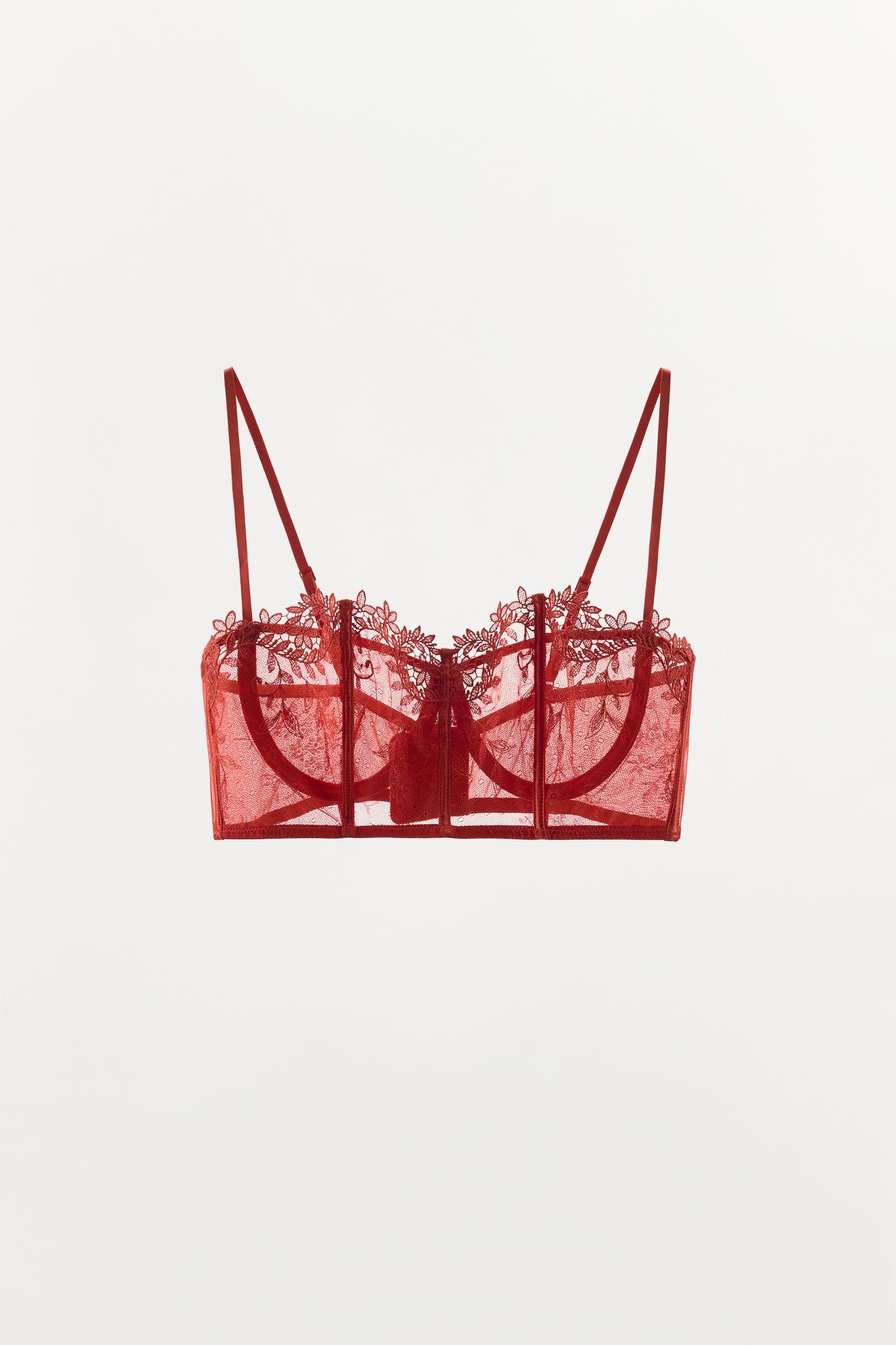 Бралетт, на косточках, кружево — Zara, цвет: Красный — фото 5