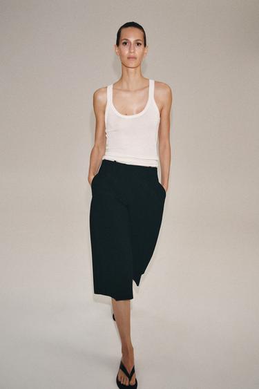 Zara ZW COLLECTION STRAIGHT DARTED BERMUDA SHORTS - Black