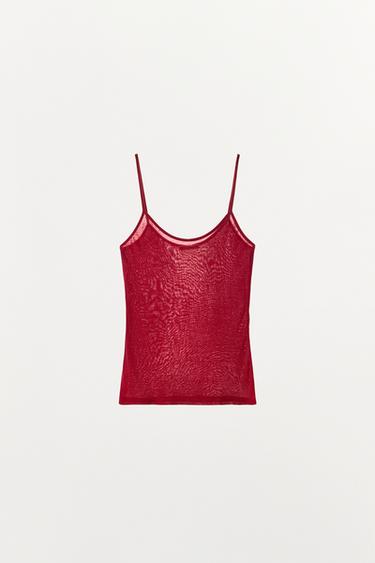 CAMISETA TIRANTES CON LANA - Rojo oscuro de Zara - Imagen 0