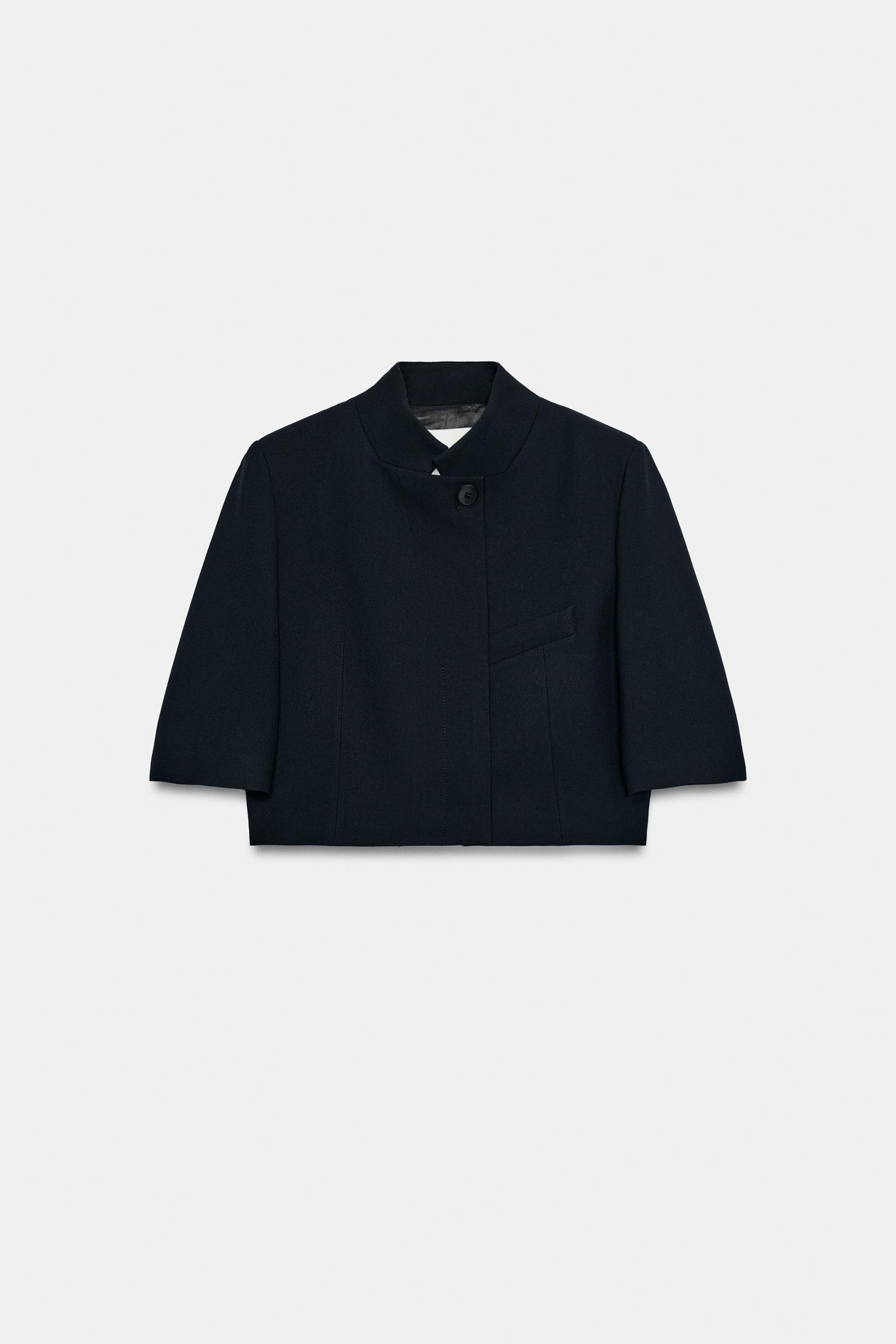 ZW COLLECTION クロップド丈ショートスリーブブレザー - ネイビー