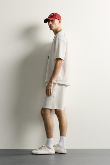 Zara RELAXED FIT INTERLOCK JOGGER SHORTS - Oyster-white
