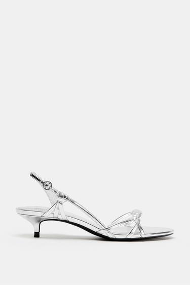 METALLIC KITTEN HEEL SANDALS - Silver by Zara