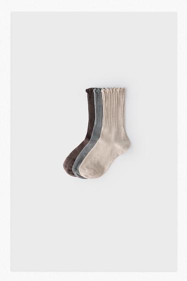 LOT DE TROIS PAIRES DE CHAUSSETTES HAUTES ONDULÉES - Marron clair de Zara