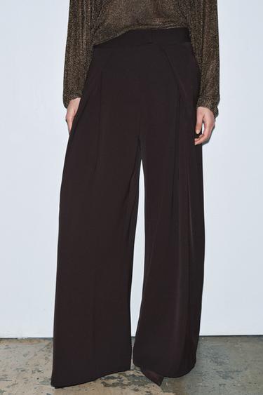 ZW COLLECTION WIDE-LEG TROUSERS WITH DARTS - Brown by Zara
