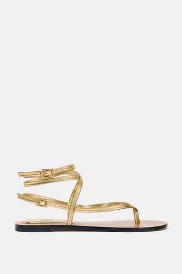 LEATHER STRAPPY SANDALS WITH METALLIC EFFECT - Gold by Zara