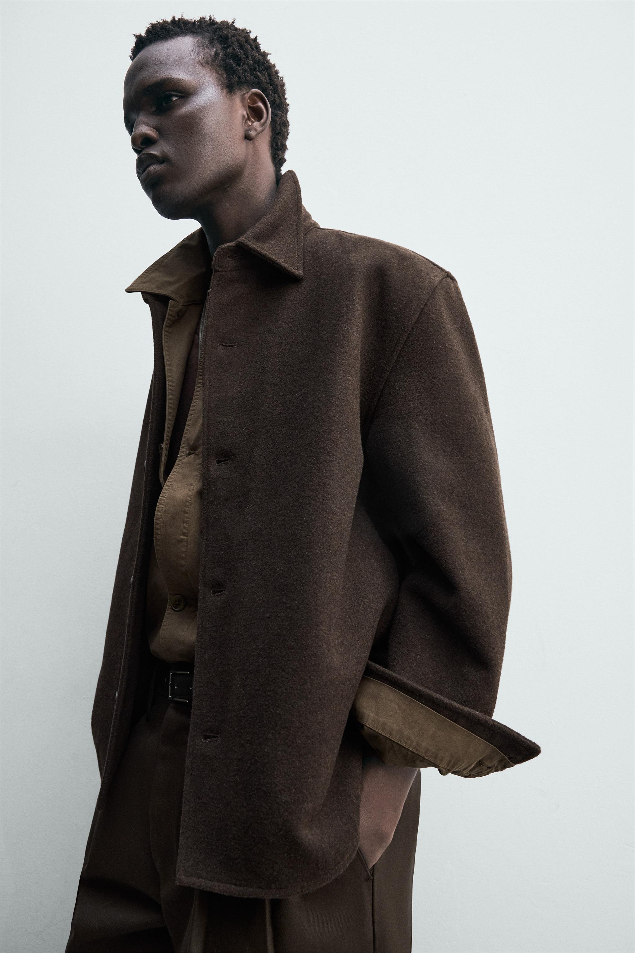 ウール混シャツジャケット - ブラウン | ZARA Japan / 日本