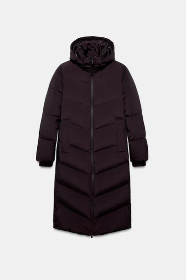 PLUMÍFERO LARGO CAPUCHA WATER REPELLENT WINDPROOF - Burgundy de Zara