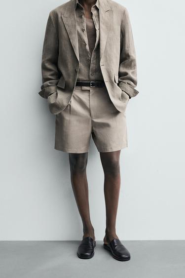 RELAXED FIT PLEATED BERMUDA SHORTS - Mink by Zara