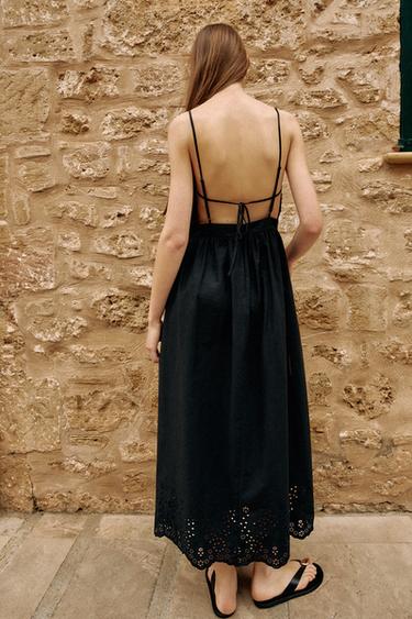 MIDI DRESS WITH CUTWORK EMBROIDERY - Black by Zara - Image 6