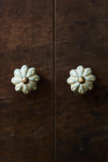 PACK OF CERAMIC FLOWER DOOR KNOBS (PACK OF 2) - Sea green by Zara
