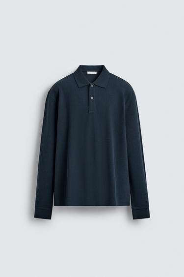 STRIPED TEXTURED POLO SHIRT - Navy blue by Zara