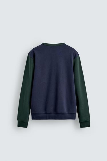 COLOUR BLOCK CREWNECK SWEATSHIRT - Black / Green by Zara - Image 7