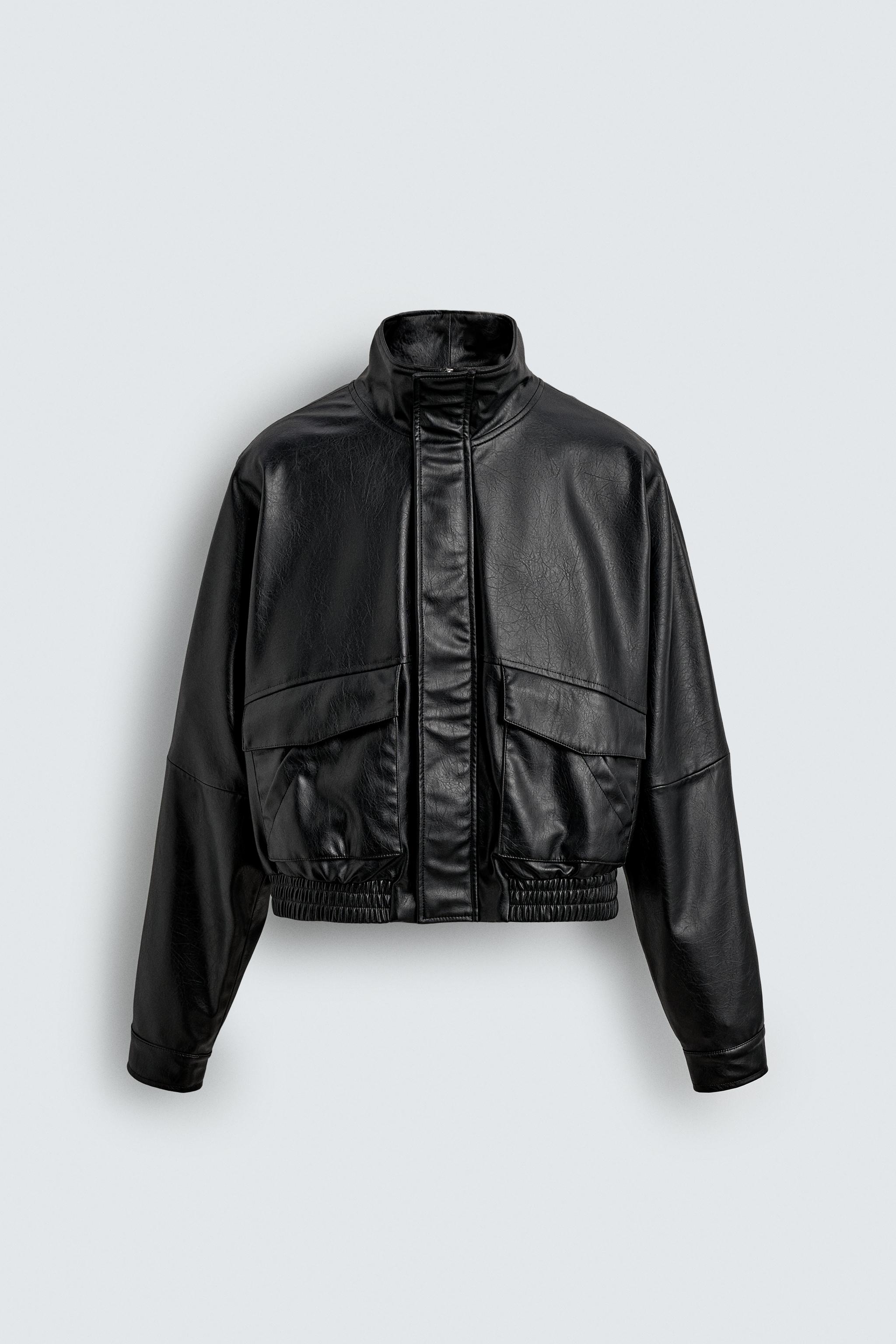 CROPPED FIT LEATHER EFFECT JACKET - Brown | ZARA Turkey