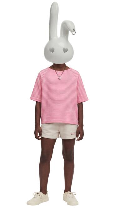 Zara STRIPED RAGLAN SLEEVE T-SHIRT - Pink