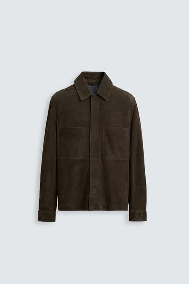 Zara SUEDE OVERSHIRT - Dark brown