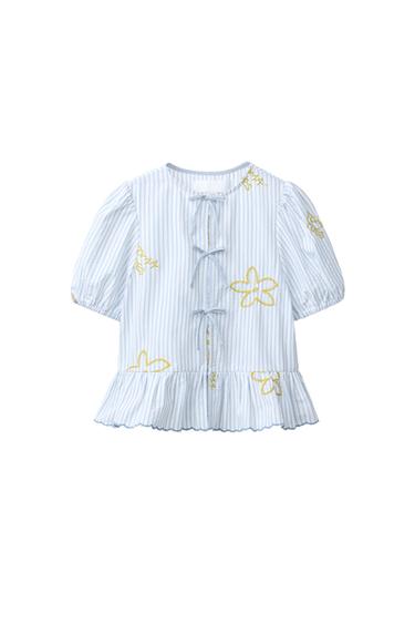 BLUSA RAYAS DETALLE BORDADOS - Blanco / Marino de Zara