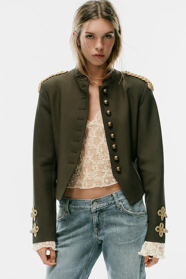 Zara FROG FASTENING BUTTON BLAZER - Dark khaki