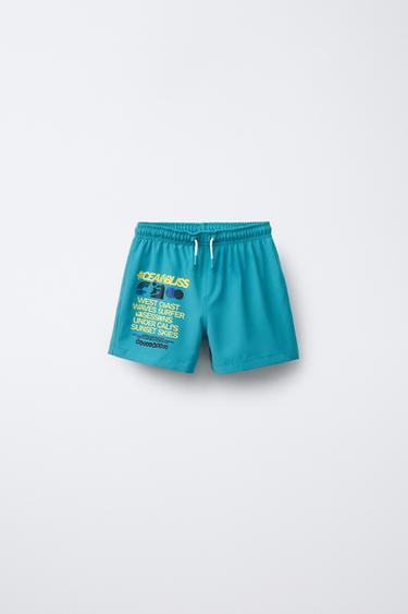 6-14 YEARS/ REGULAR TEXT SWIM SHORTS - Green by Zara