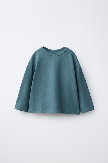 Zara PLAIN TEXTURE T-SHIRT - Duck blue