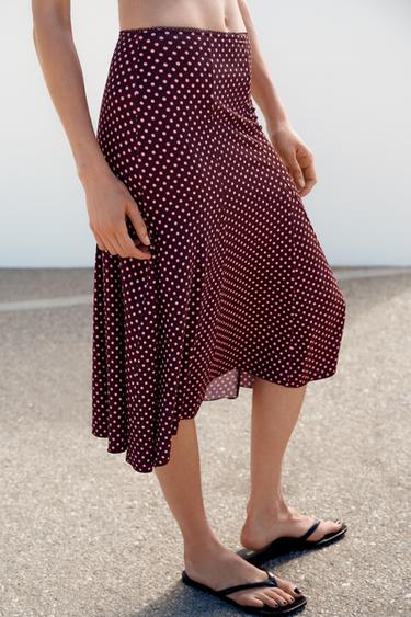 Zara POLKA DOT MIDI SKIRT - Brown