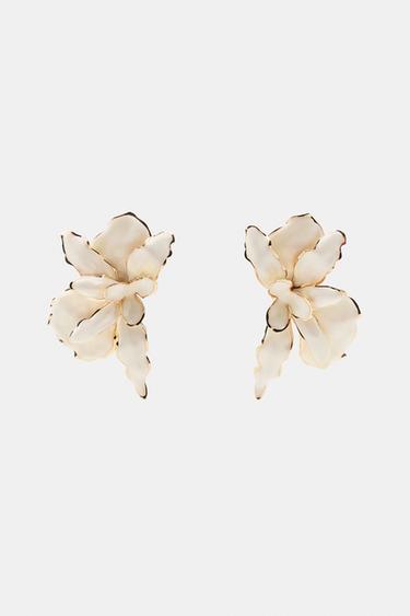 Zara EMBOSSED FLOWER EARRINGS - Cream
