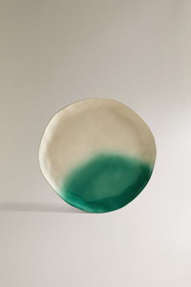 OMBRÉ STONEWARE DESSERT PLATE X COLLAGERIE - Green / Ecru by Zara