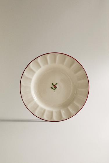 WAVY STONEWARE CHRISTMAS SIDE PLATE - Білий/червоний Zara