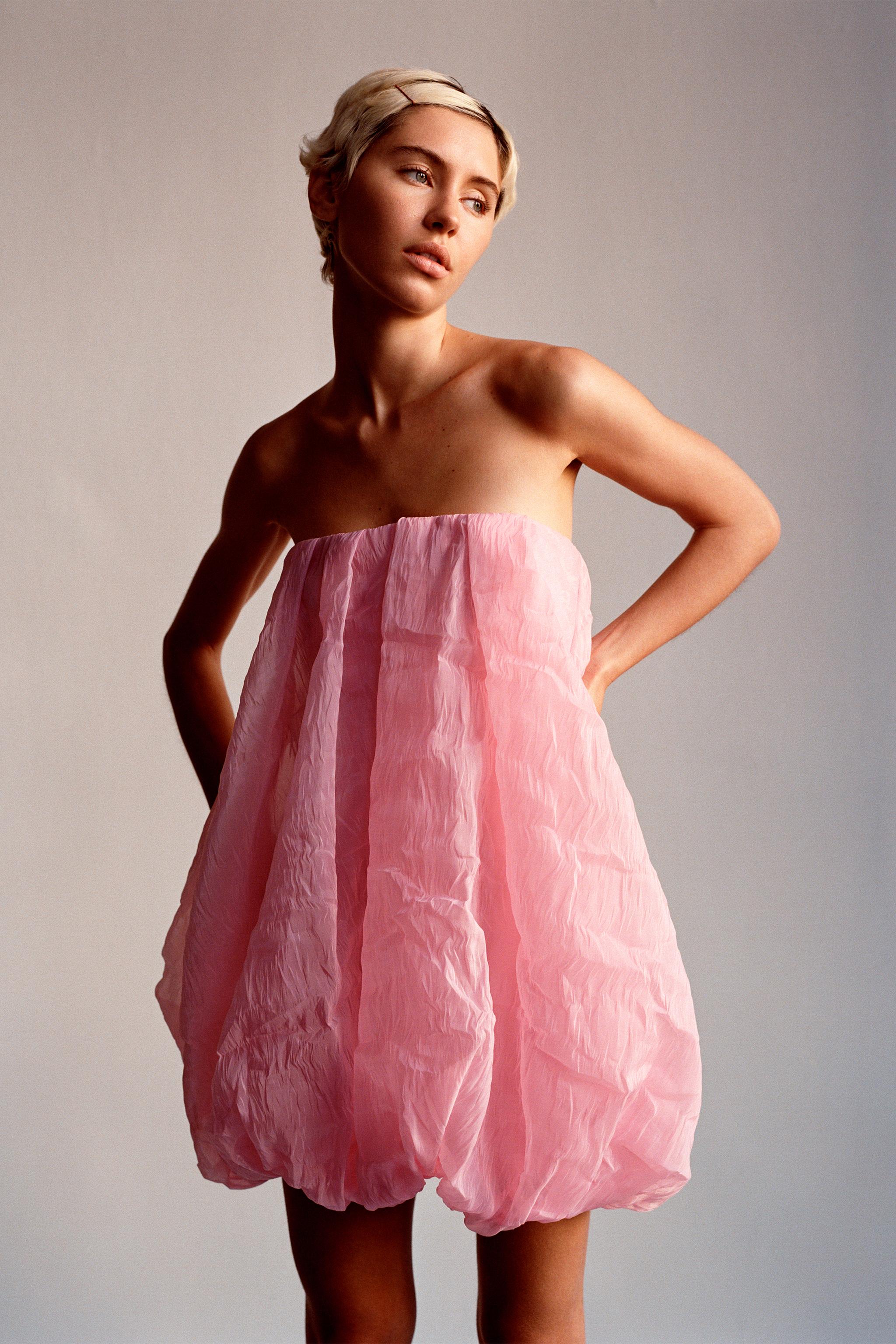 Designer Pink Color Shibori Print Balloon Sleeve Dress - Clo