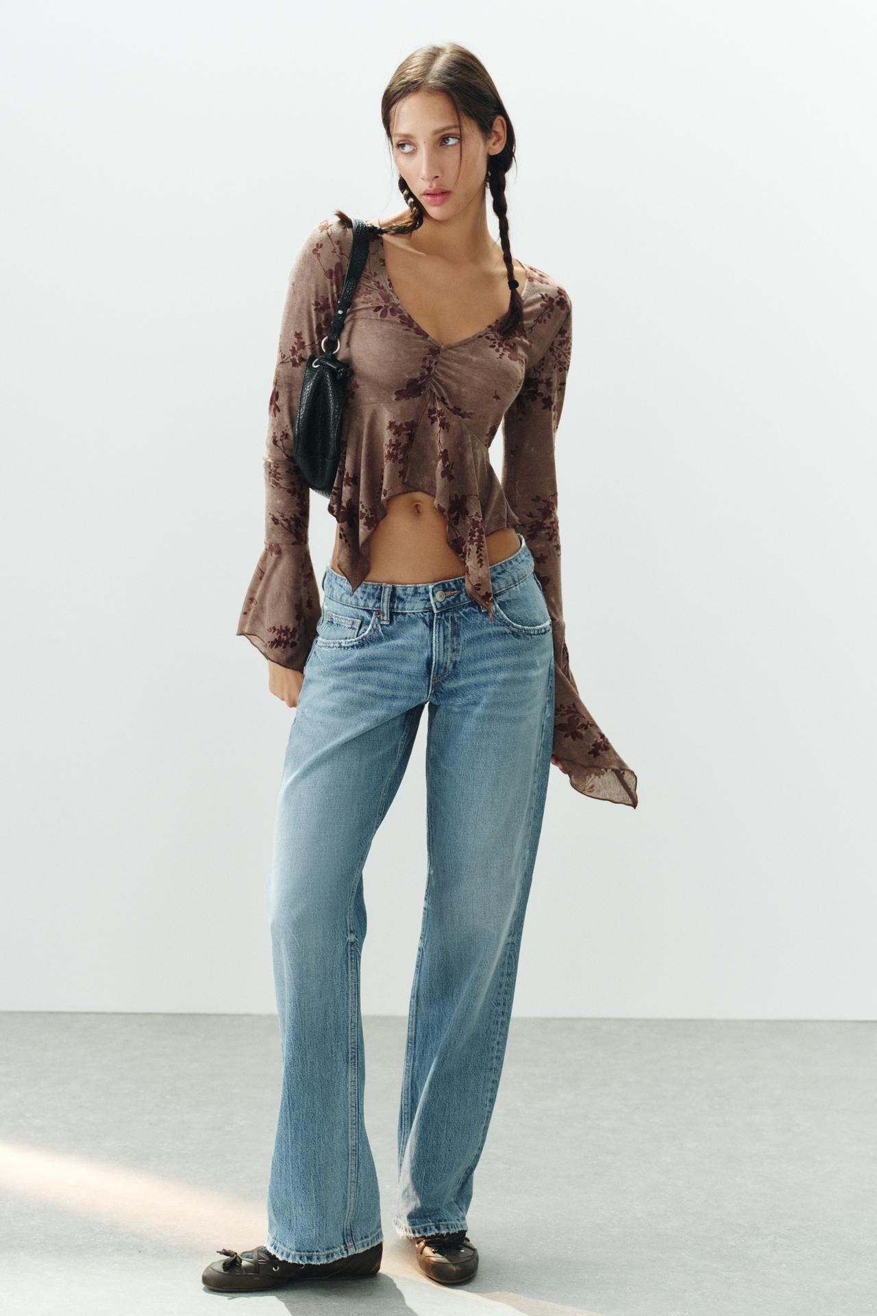 FLOCKED PRINT TOP — Khaki