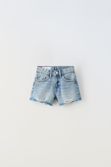 Zara FRAYED DENIM SHORTS - Blue - Image 0